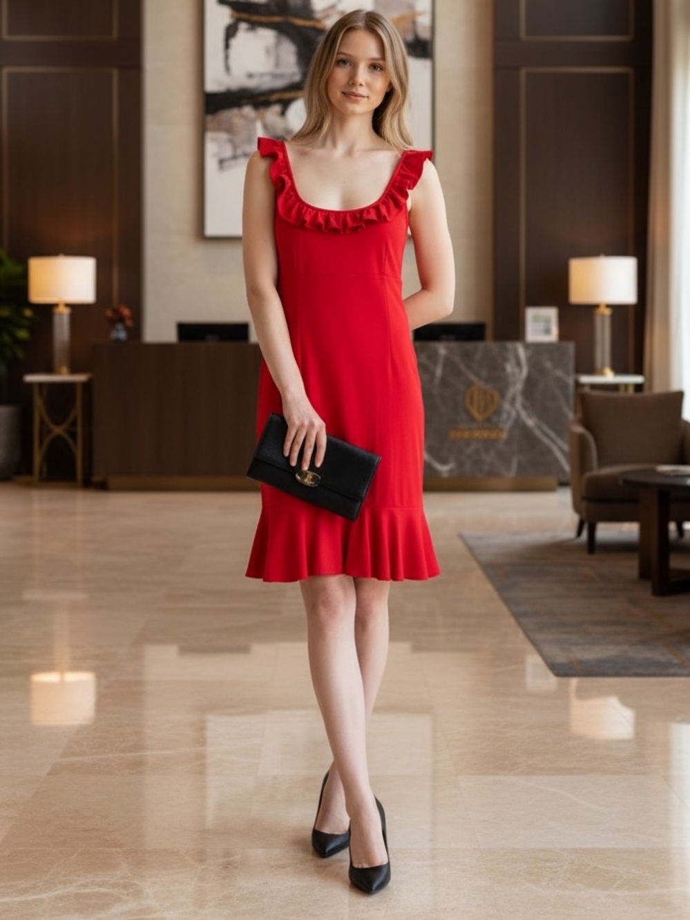 VENUS Candy Apple Red Ruffle Dress! SzL